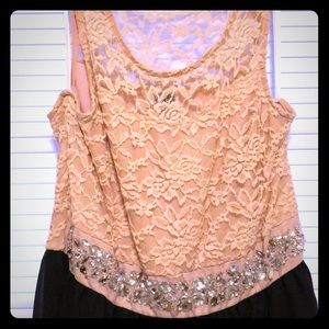 High low pink lace dress with sequin belt